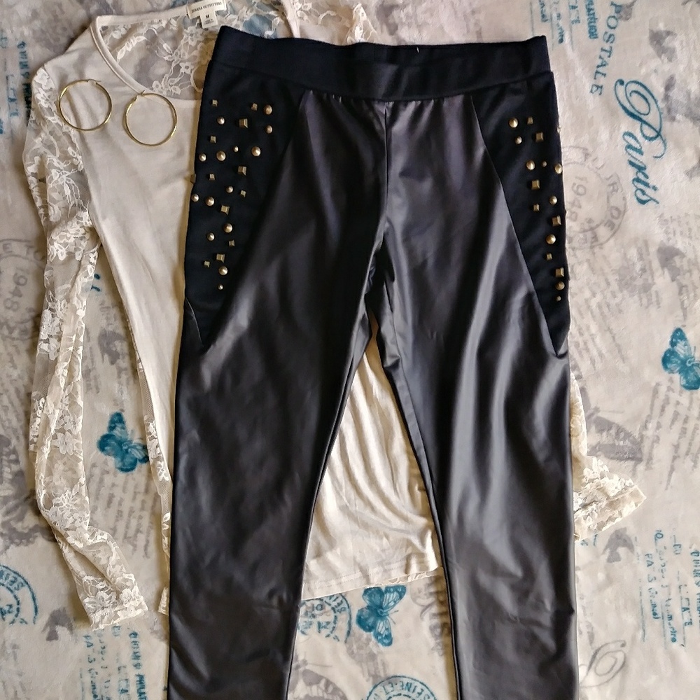 Faux Leather Studded Leggings-Multiple Sizes